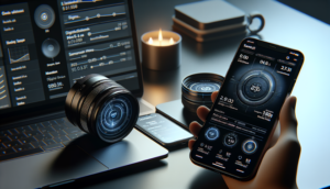 alt_text: High-end cover image featuring a smartphone and laptop with dark-mode dashboards for 'saimu168 ระบบออโต้'.